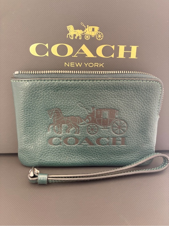 Coach Handbags - Coach Teal Leather Wristlet with Horse & Carriage Emboss